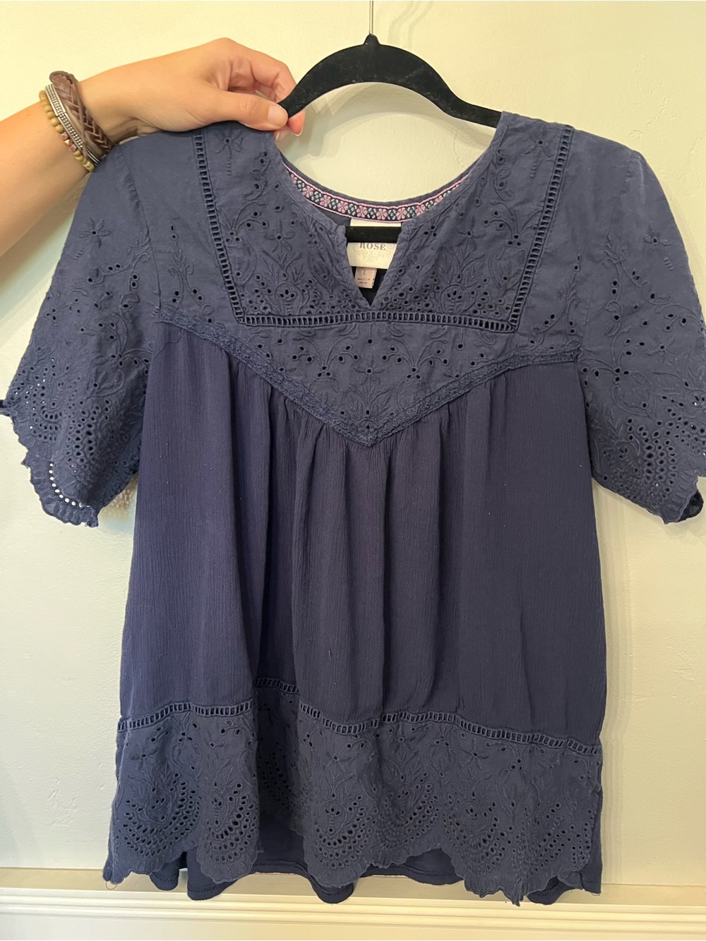Embroidered Navy Women’s Peasant Top k